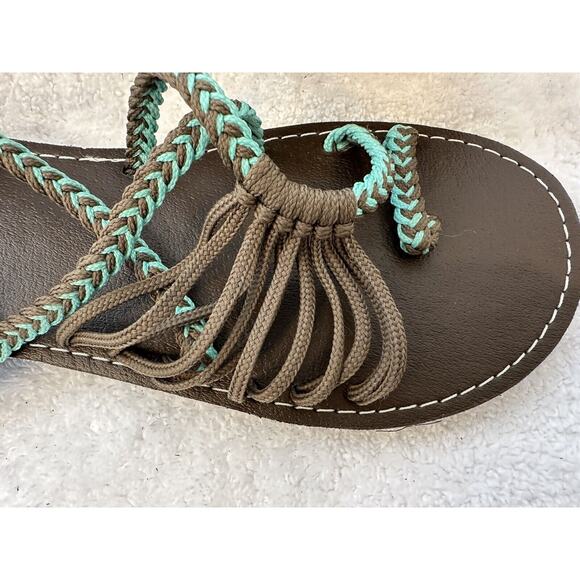 Plaka SIZE 9 Thong Rope Braided Sandals Womens Brown Teal Women's - Picture 7 of 12